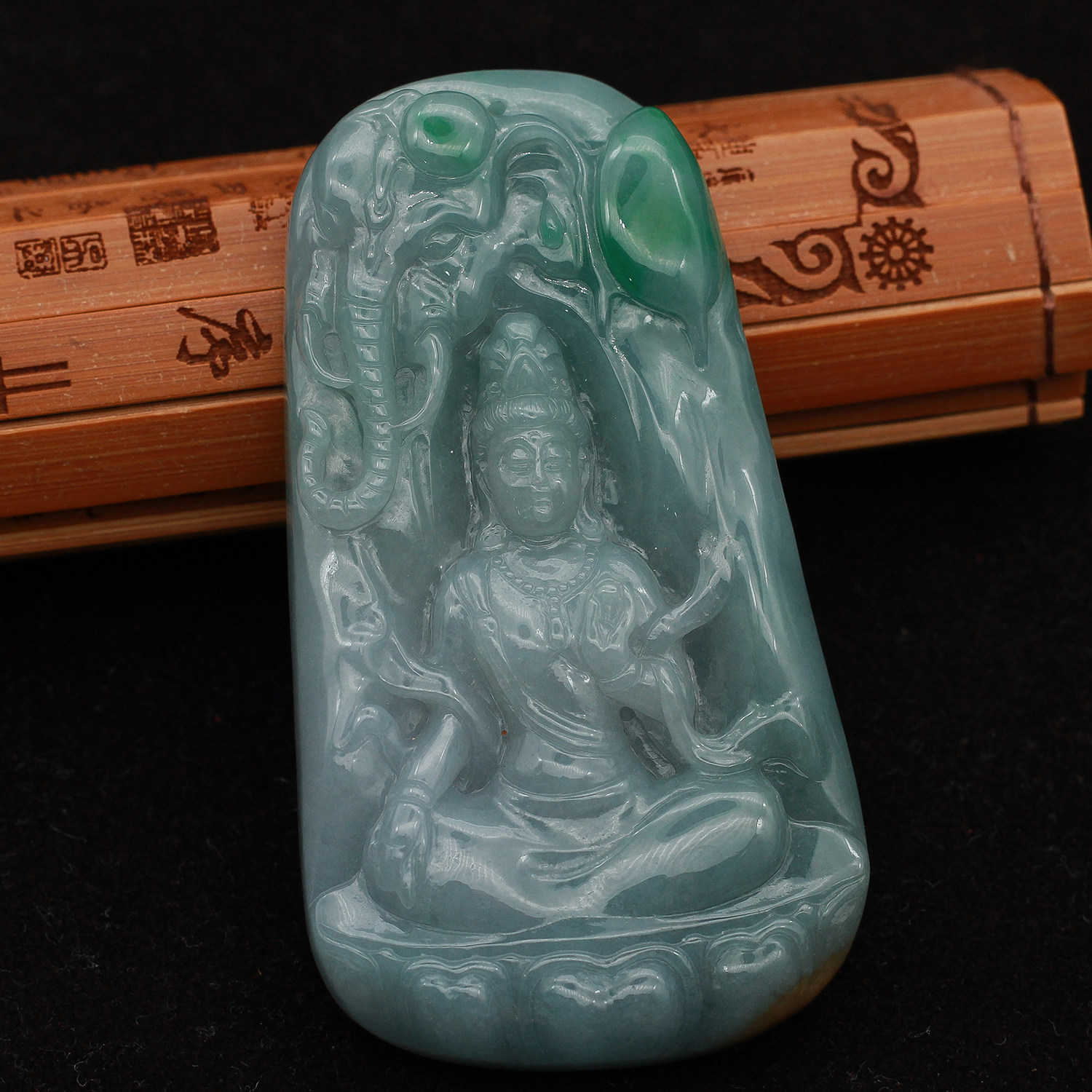 工厂直销 缅甸A货翡翠玉器 冰糯种双彩大象观音牌 普贤菩萨玉佩
