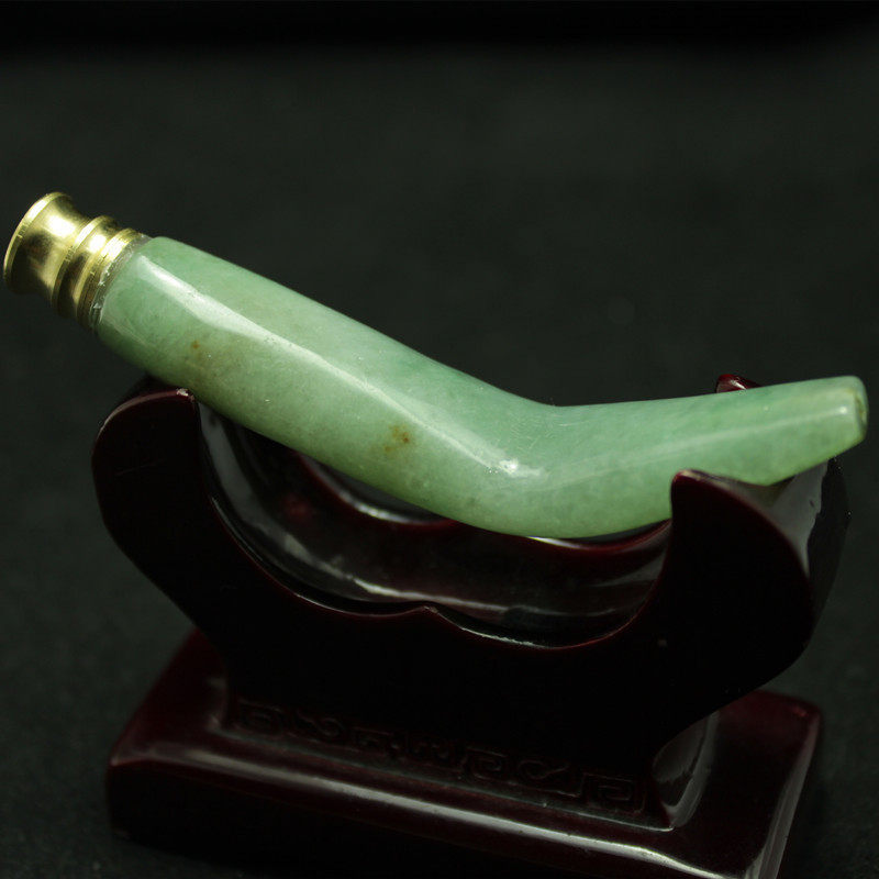 特价 缅甸天然翡翠A货玉器 老坑糯种弯形翡翠烟嘴 带滤嘴 包邮