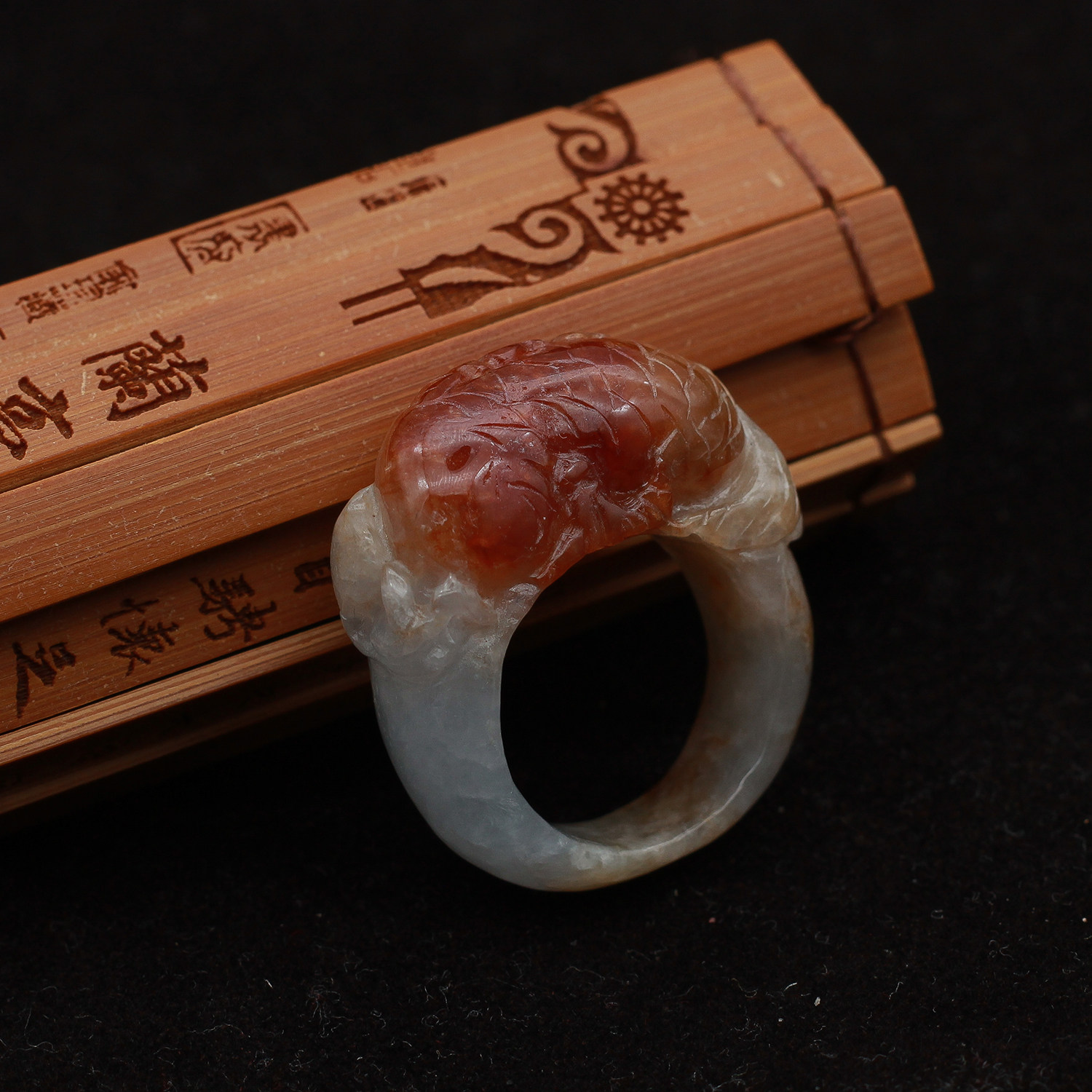 17.5mm工厂直销 缅甸A货翡翠玉器 糯种红翡年年有余鲤鱼戒指 包邮