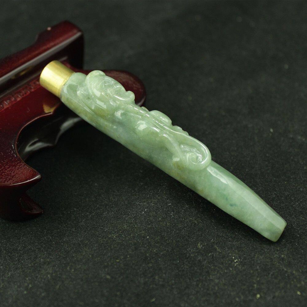 特价 缅甸天然翡翠a货玉器珠宝 糯种油青草龙螭龙烟嘴带滤嘴 包邮