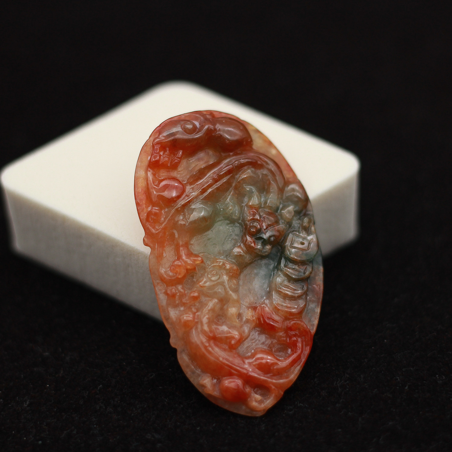 缅甸翡翠a货玉器 糯种红翡飘绿草龙螭龙事业有成叶子吊坠 包邮