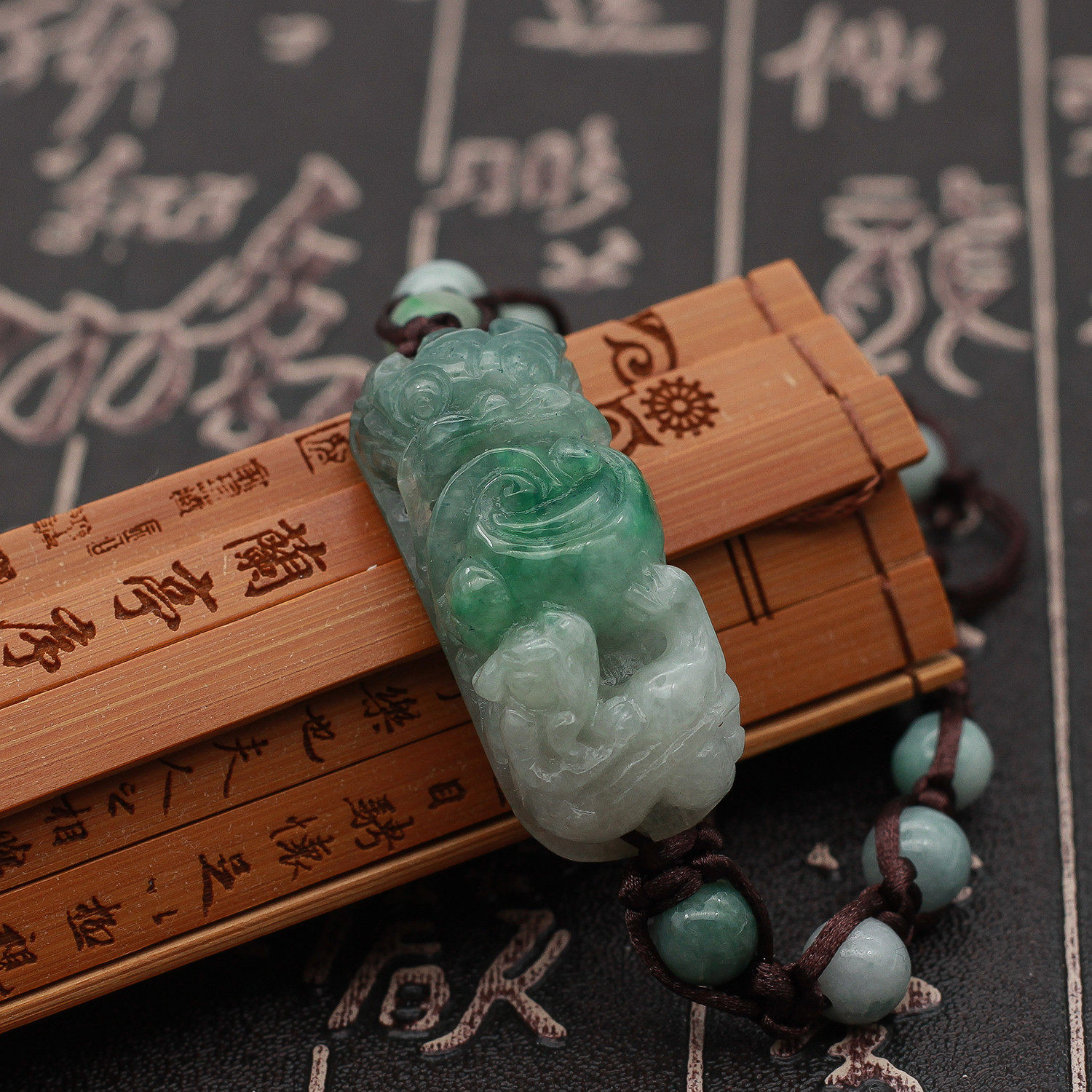 工厂直销 天然缅甸a货翡翠玉器 冰糯种油青如意望子成龙手牌 包邮