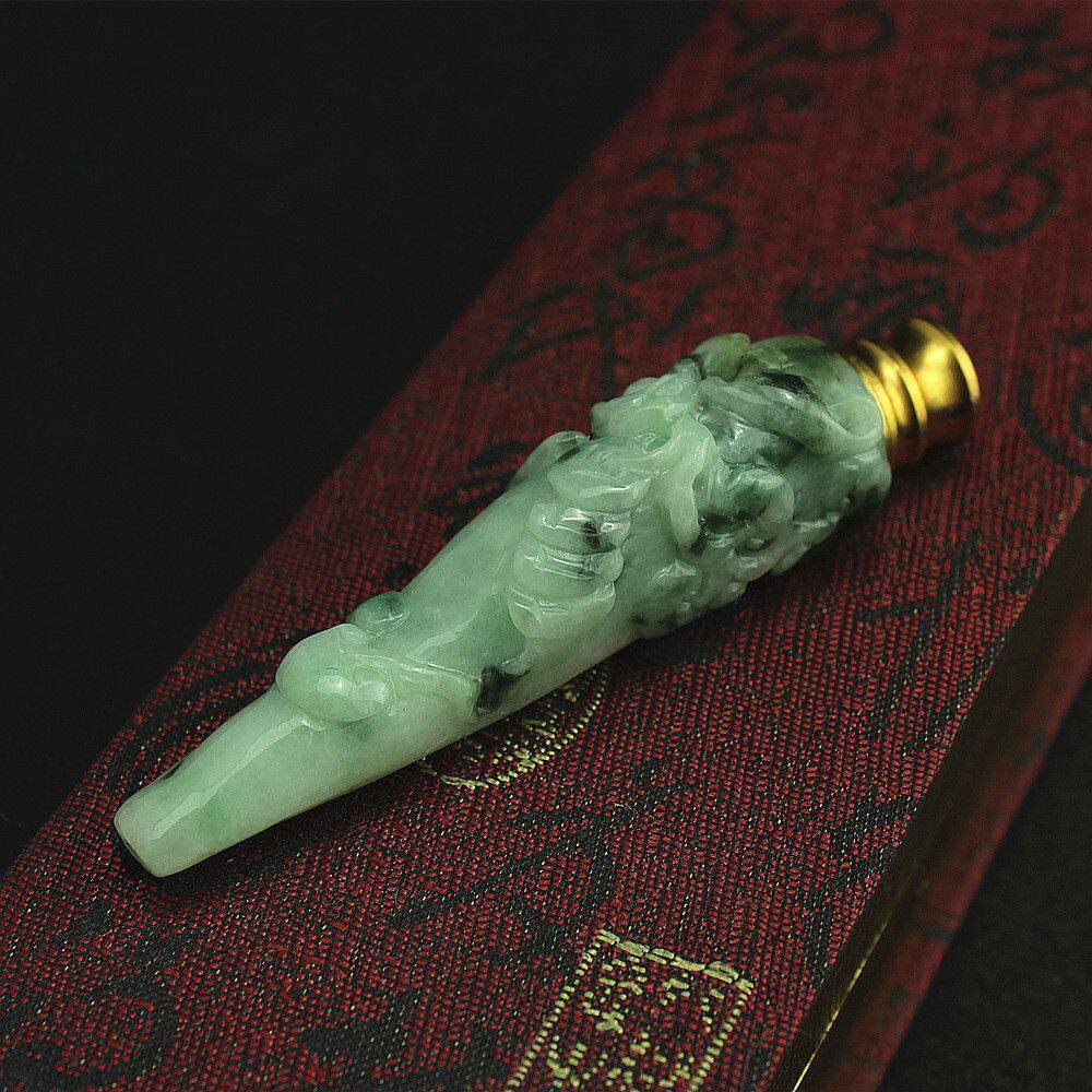 特价 天然缅甸翡翠a货玉器 糯种花青福在眼前翡翠烟嘴带滤嘴 包邮