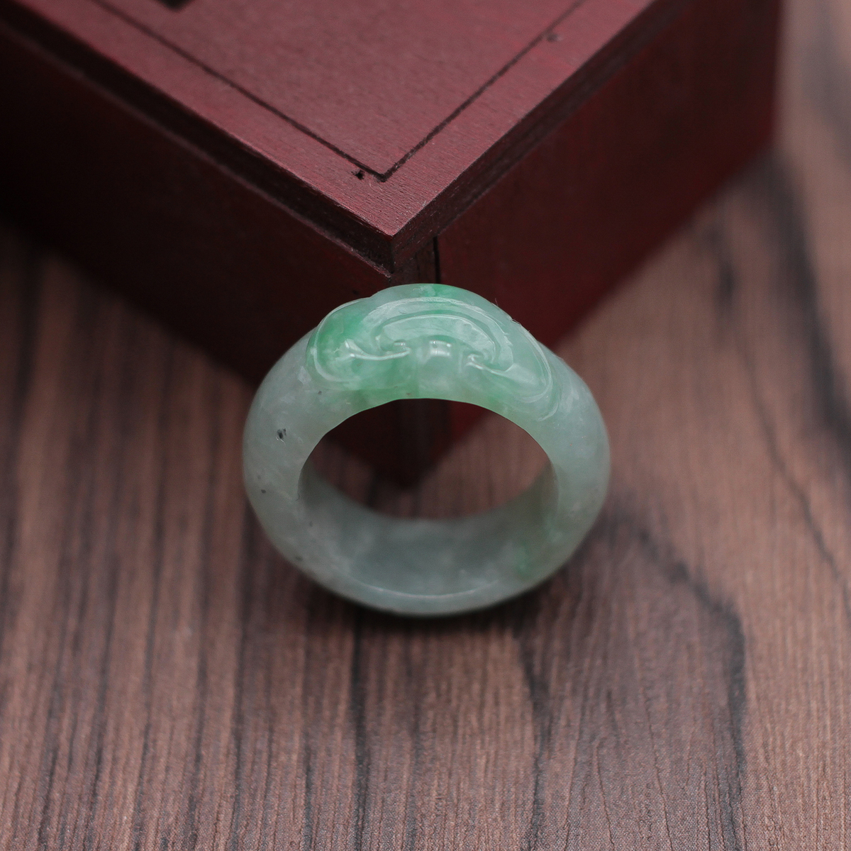天然玉器糯种飘绿如意指环包邮