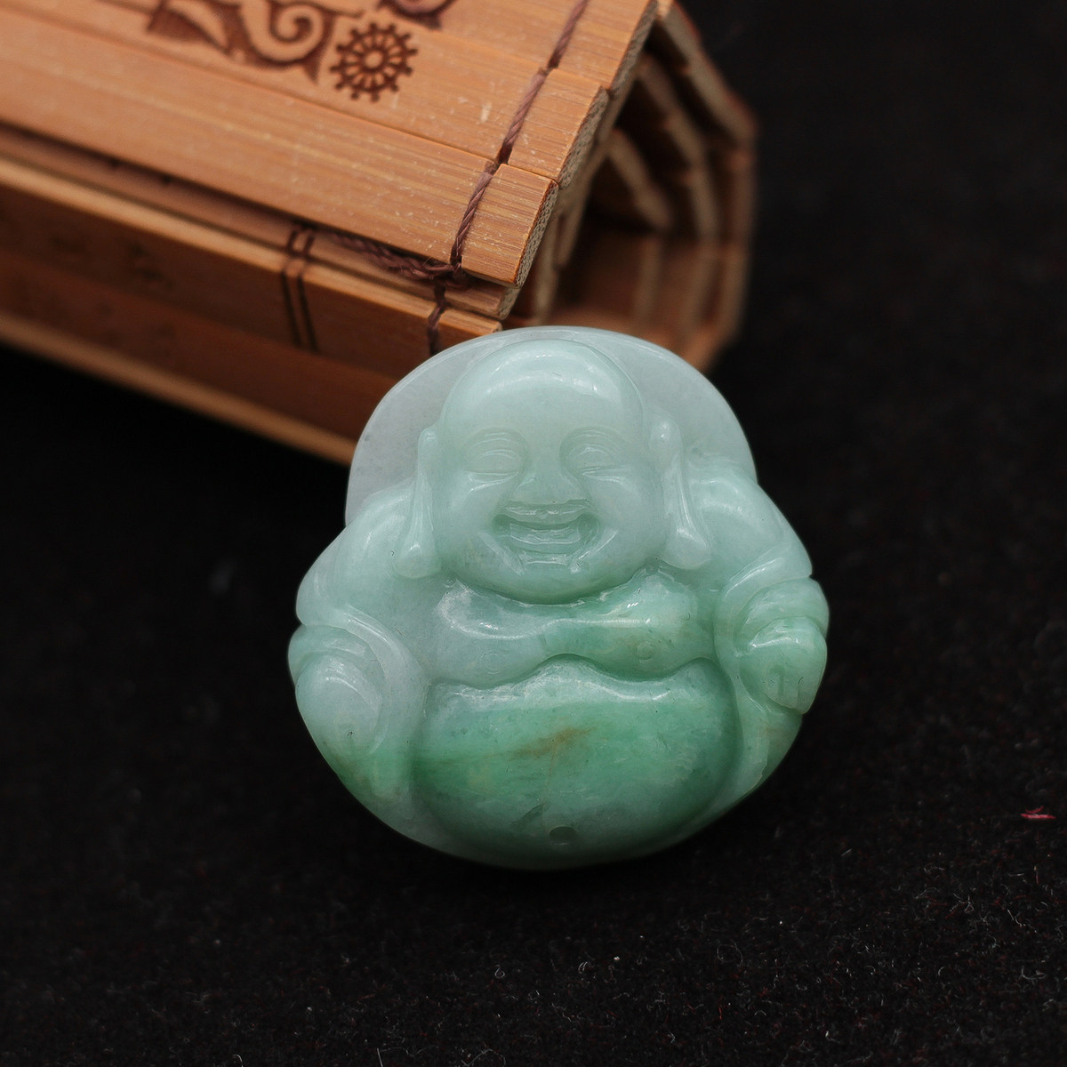 缅甸天然翡翠A货玉器 糯种飘绿大笑佛 玉佛佛公吊坠玉佩 证书包邮