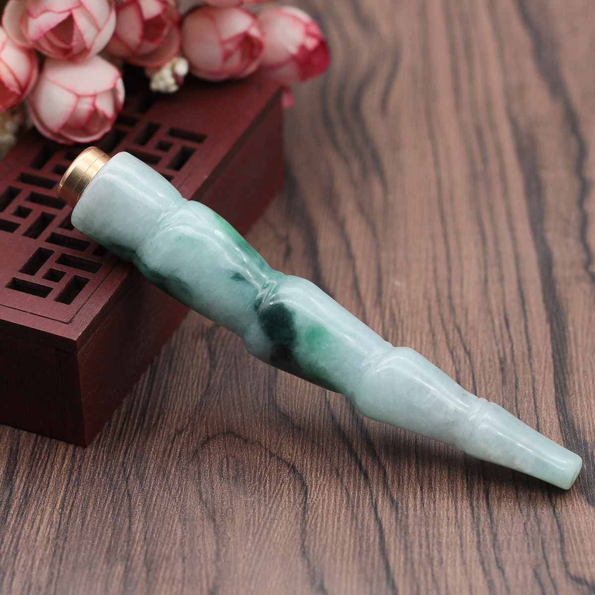 特价 缅甸天然翡翠A货玉器 糯种飘绿竹节翡翠烟嘴 带滤嘴 包邮