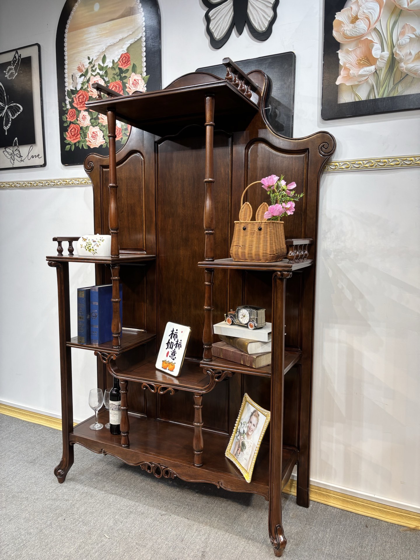 美式复古实木角柜客厅家用收纳储物柜