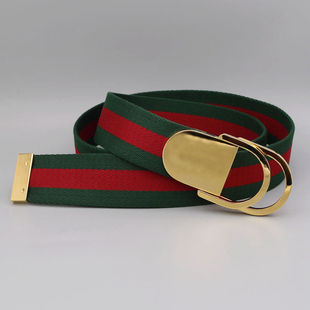 金色双环扣头红绿帆布软布厚实男士休闲腰带布皮带青年时尚不过时