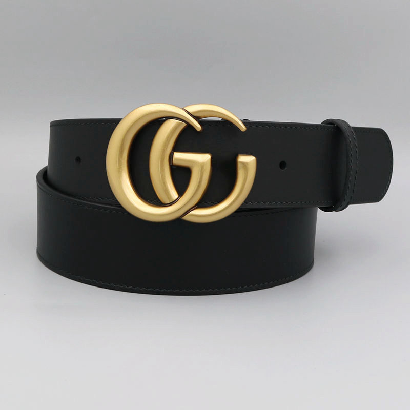 黑色真皮男女通用字母铜扣打孔平滑扣青年休闲腰带软光面牛皮皮带