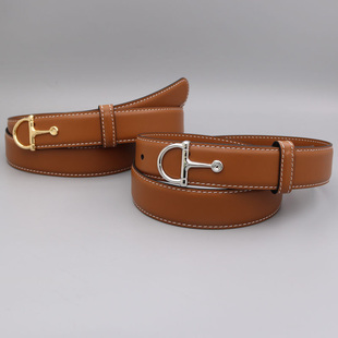 2.5厘米宽方形搭扣真皮皮带光面软面休闲棕色青年女皮带休闲腰带
