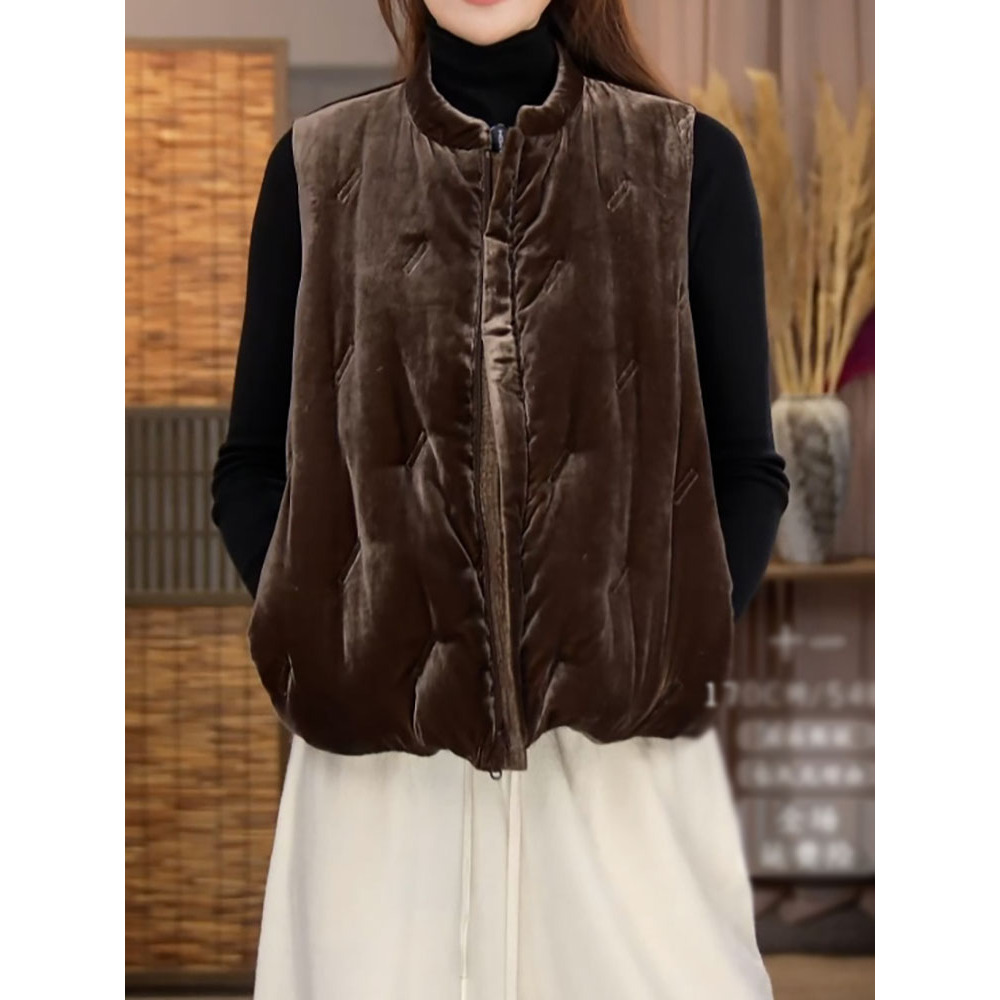 高档时尚洋气轻奢纯色丝绒棉服马甲2025秋冬新款气质百搭保暖背心