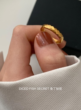 鱼丁秘密 简约轻奢高级小众设计感金色菱形切面气质时尚ins戒指女