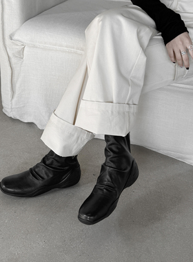 vibes。运动Bra · 褶皱黑色平底厚底堆堆短靴25新款加绒瘦瘦靴女