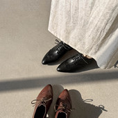 粗跟高跟单鞋 simple 女 黑色尖头通勤中跟小皮鞋 26款 水洗牛皮