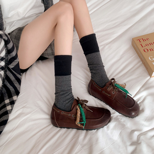 26春老钱风棕色单鞋 水洗牛皮黑色内增高勃肯鞋 女 重磅· college