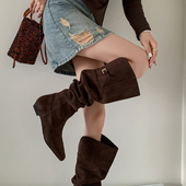 显瘦百搭 美拉德棕色大筒围平底过膝长靴女2025冬新款 高筒堆堆靴