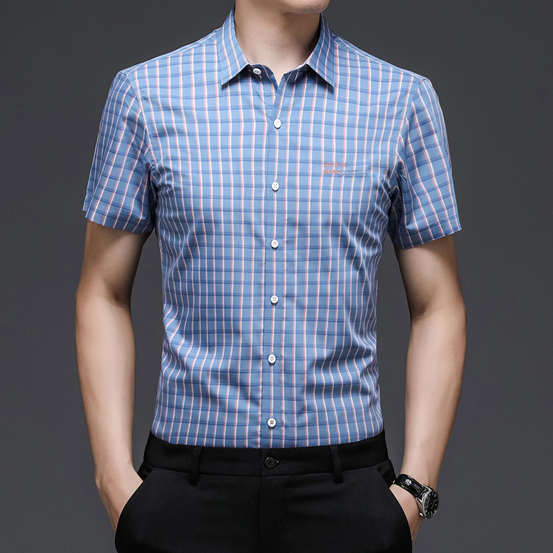 C8813钱塘2020-2夏季男士短袖精品衬衣格子免烫中年半袖休闲图片