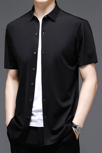C8821钱塘2020-2夏季男士短袖锦氨衬衣纯色免烫中年半袖休闲图片