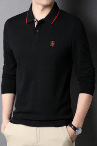D77167钱塘2020-2秋冬男士体恤上衣秋季长袖商务休闲翻领T恤图片