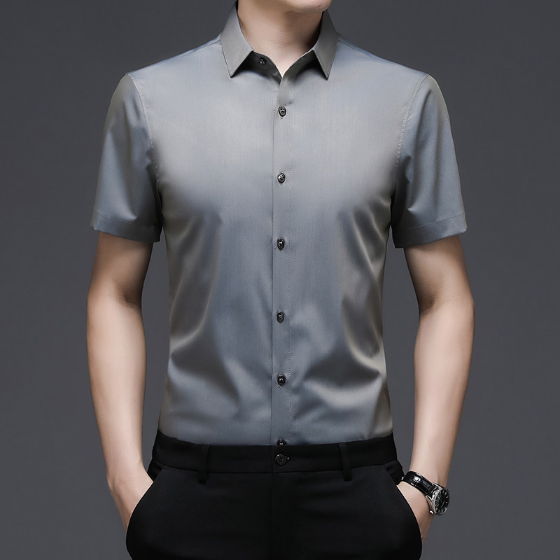 C8815钱塘2020-2夏季男士短袖精品衬衣纯色免烫中年半袖休闲图片