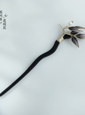 苏州非遗绒花掐丝竹叶发饰