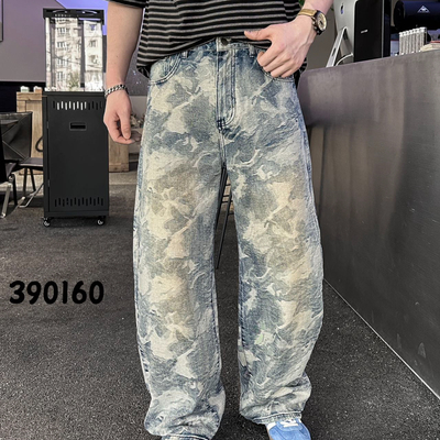 【原牛臻品】小众晕染做旧牛仔裤男 宽松直筒痞帅炸街潮牌纹理阔