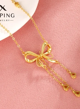 旭平铜合金镀金在逃公主流苏蝴蝶结项链女夏季高级感小众锁骨链