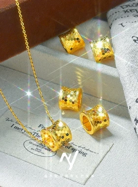 精品真空电镀24k金龙鳞小蛮腰项链爆闪路路通吊坠沙金女款锁骨链