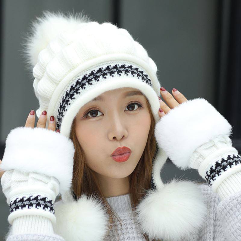 ladies winter knitted hats women cute warm caps Hats +gloves|ruв категории Аксессуары, шарф/перчатки/шляпа suite, три образца рукав - от Buy2taobao.com для оказания профессиональной услуги покупки агента Taobao