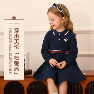 女童纯棉长袖连衣裙春季抑菌A类裙子学院风POLO裙女孩宝宝打底裙