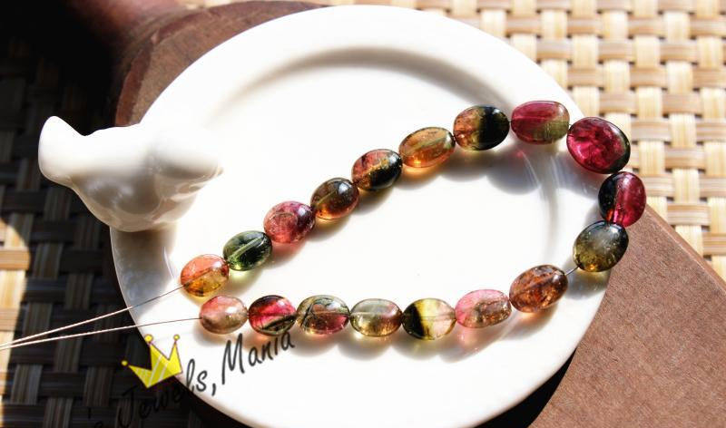 Y16碧玺西瓜双色手链手串散珠高性价比18颗天然单珠配珠现货