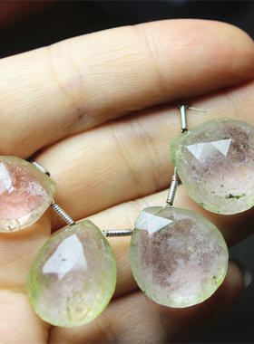 II21碧玺天然水滴心形胖心刻面吊坠豪华厚实西瓜双色绿皮粉瓤立体