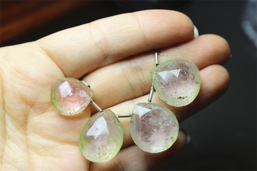 II21碧玺天然水滴心形胖心刻面吊坠豪华厚实西瓜双色绿皮粉瓤立体