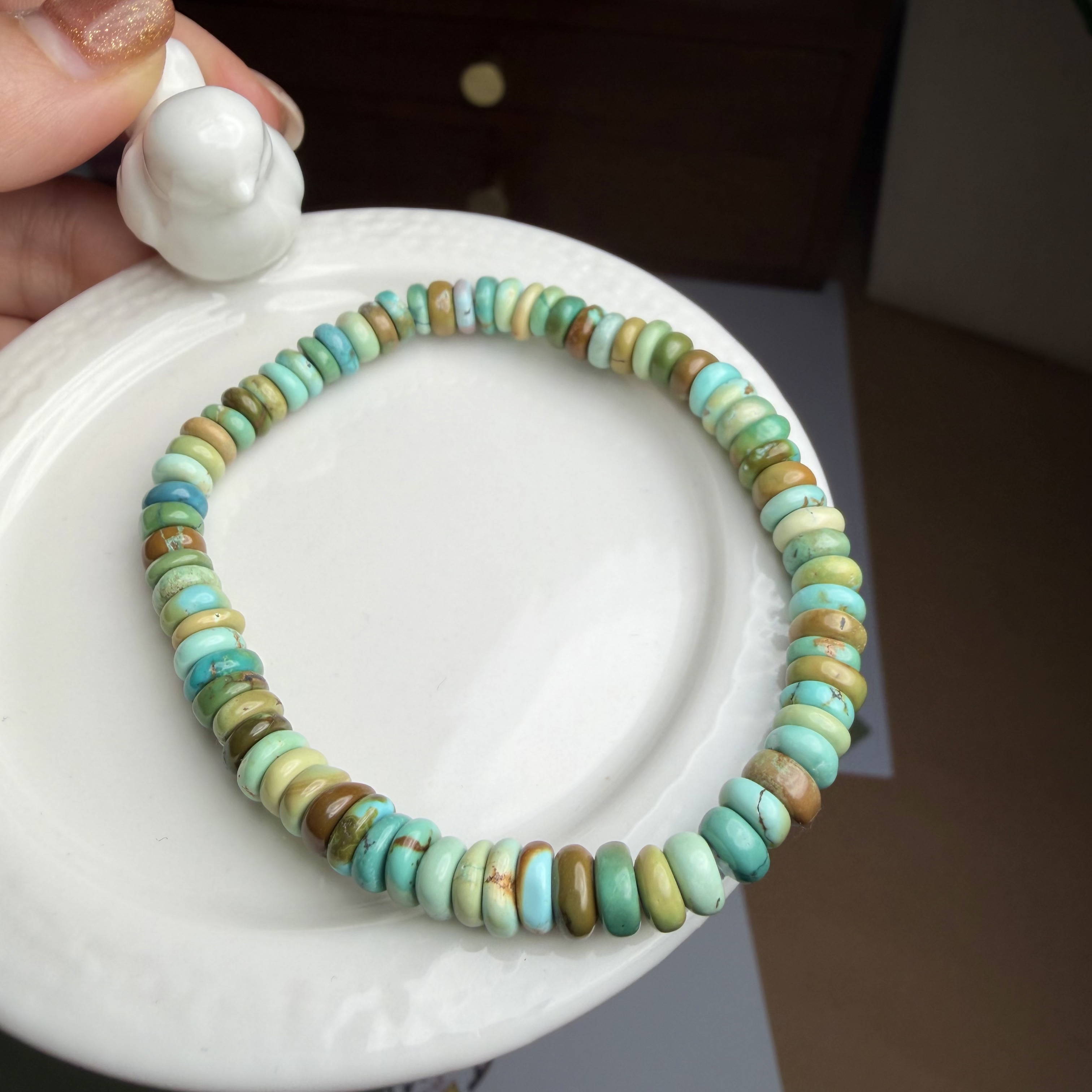 J110绿松石片珠手链 手串6mm花珠网红多色天然 礼物 湖北原矿证书