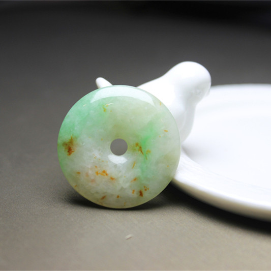 f16翡翠冰糯种三彩绿洒金三色平安扣环吊坠礼物证书天然环佩