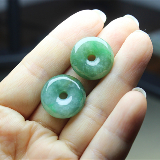 F713 翡翠 平安扣 满绿 一对 玉石 耳环 DIY 设计 超值秒杀证书