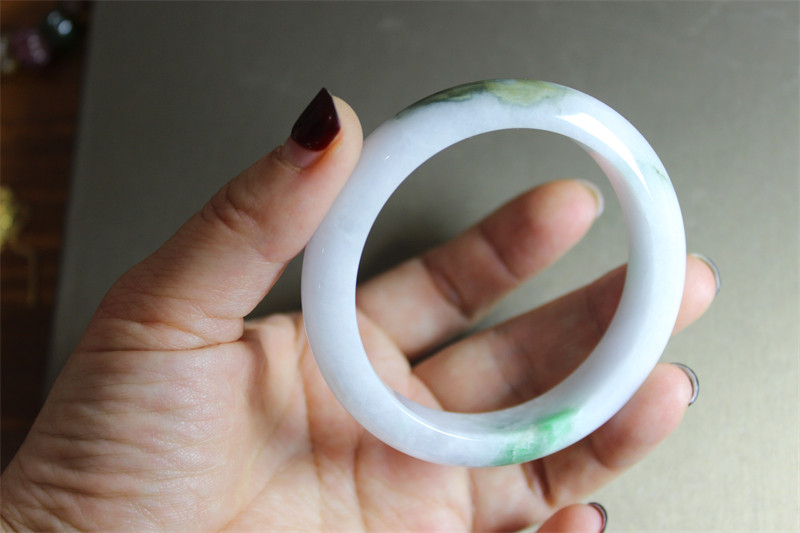 A58翡翠手镯小圈口53镯子玉镯证书精品女孩镯礼物飘绿清新甜美