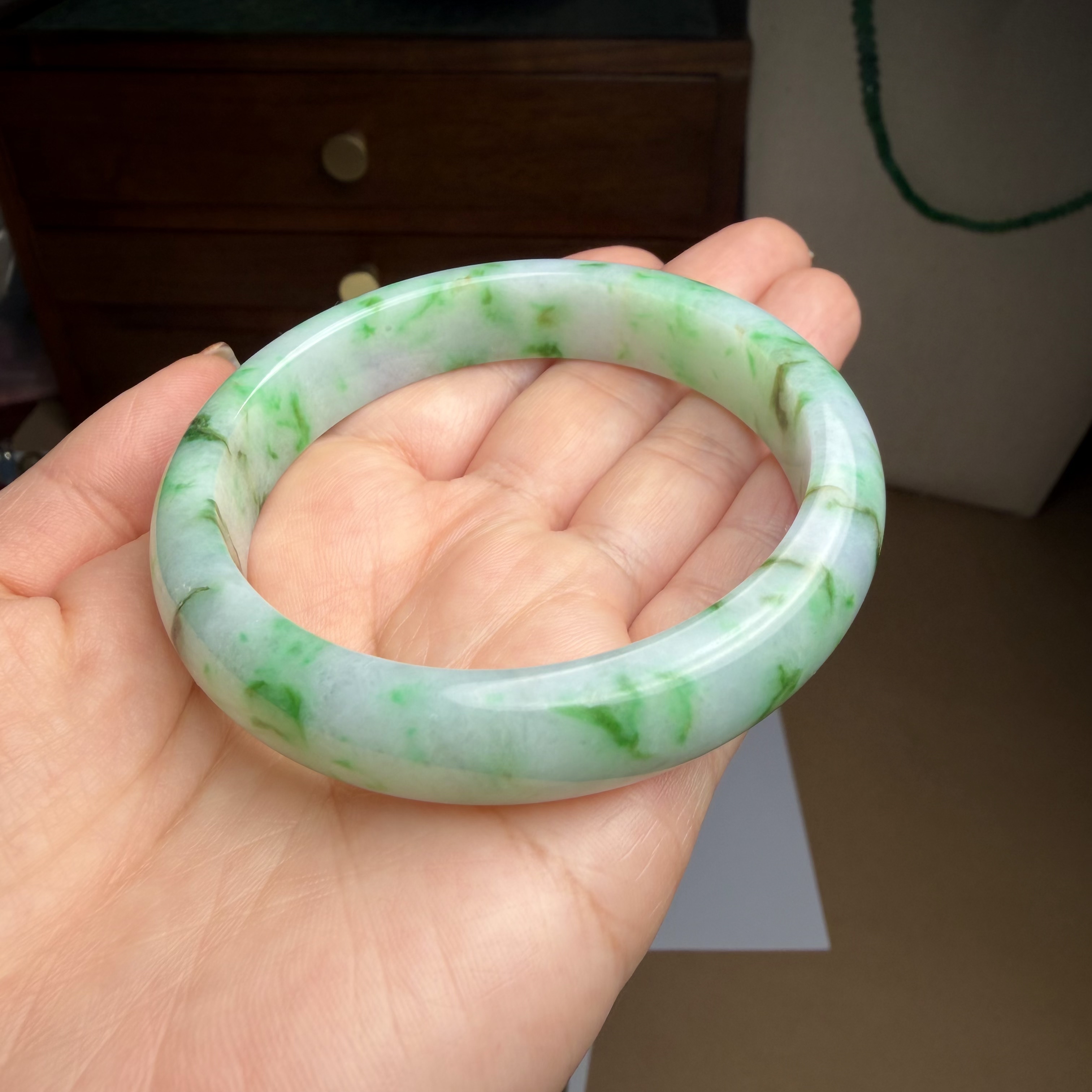 J310翡翠手镯圈口55镯子A货飘花绿花玉镯玉石淡紫冰糯冰种水证书