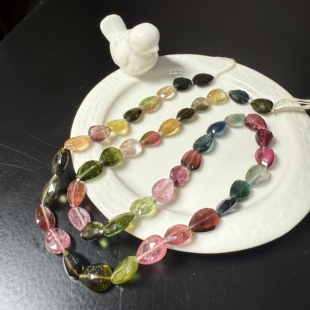 H213碧玺玻璃体水滴刻面切面项链散珠多色老矿老料双色全净体顺丰