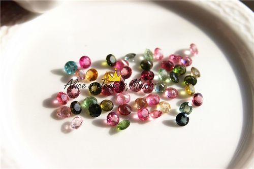 JJ16碧玺戒面镶嵌原材料50颗玻璃体圆形钻石形3mm珠宝群镶现货