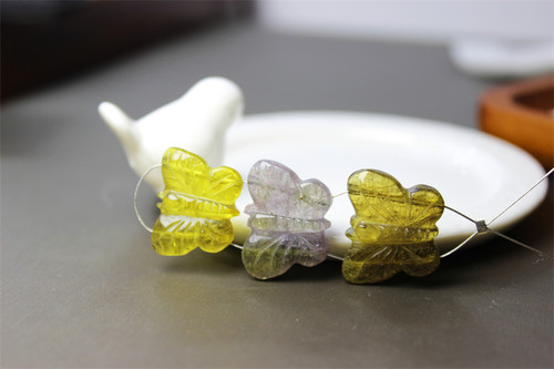 TT20老碧玺蝴蝶手工雕刻雕件厚实莫兰迪色高端宝石设计3只大特惠