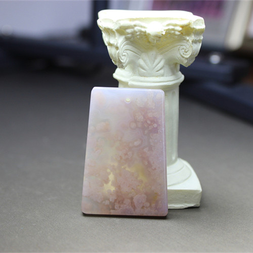 A126玛瑙意境吊坠天然唯美孤品梯形方块精品宝石烟雨江南粉花