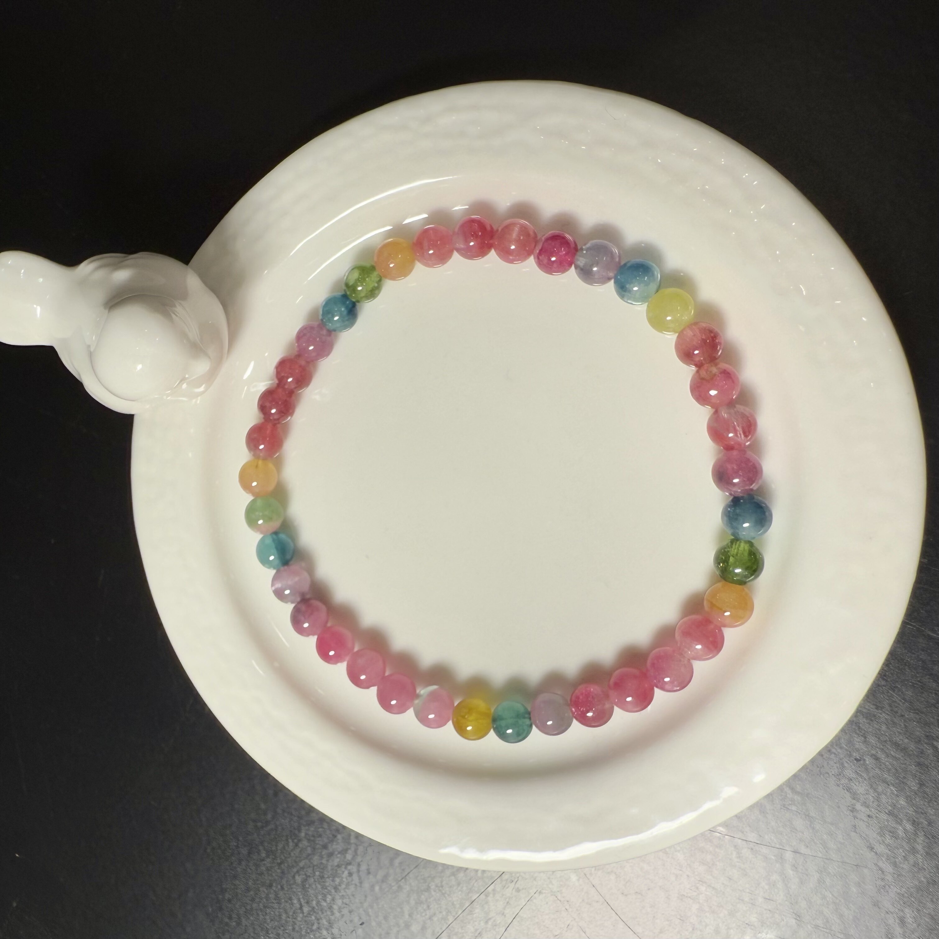 G612荧光色标圆珠碧玺手串5MM彩虹品质手链精品珠宝百搭日常高端