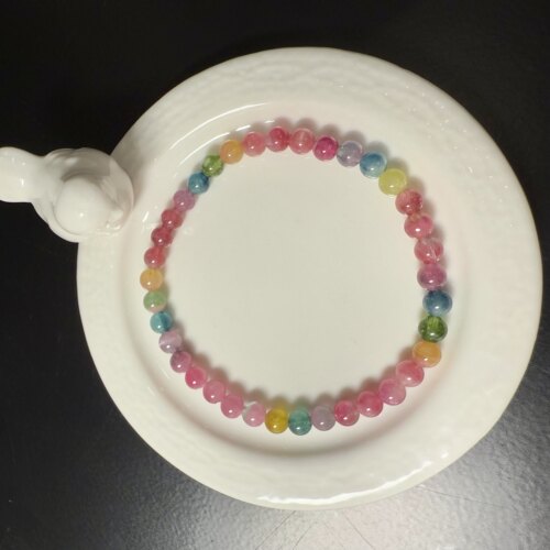 G612荧光色标圆珠碧玺手串5MM彩虹品质手链精品珠宝百搭日常高端
