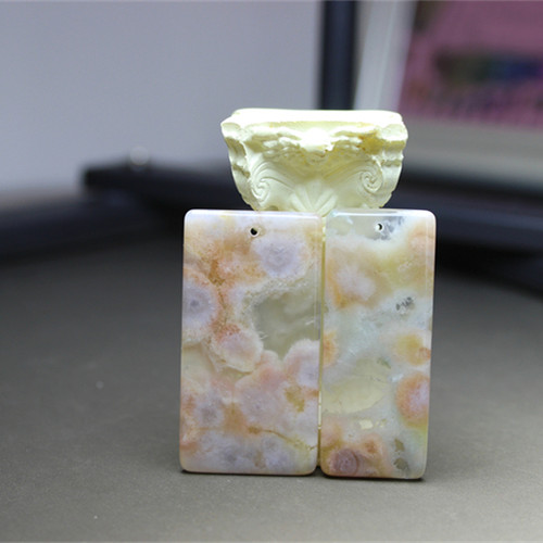 A125玛瑙方牌吊坠挂坠天然一对长方形花朵画卷精品宝石情侣项链