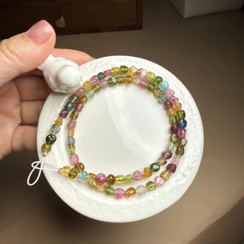 H33碧玺疙瘩块老坑料立体光滑豆珠项链宝石38cm散珠配珠证书