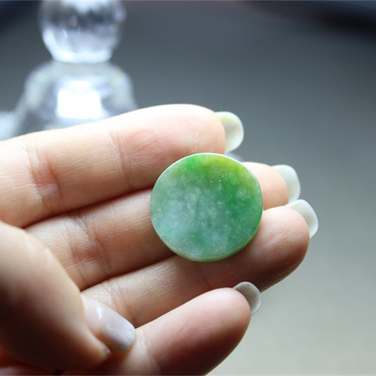 F628翡翠黄绿圆饼圆形圆盘裸石镶嵌天然现货设计创作宝石玉石硬玉