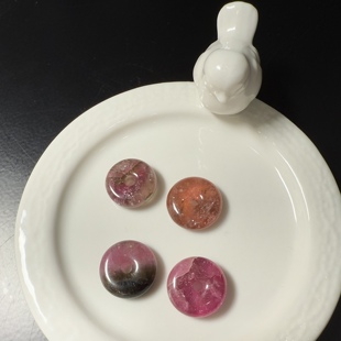 G620平安扣碧玺宝石4颗两对配珠DIY宝石耳环镶嵌15mm粉西瓜