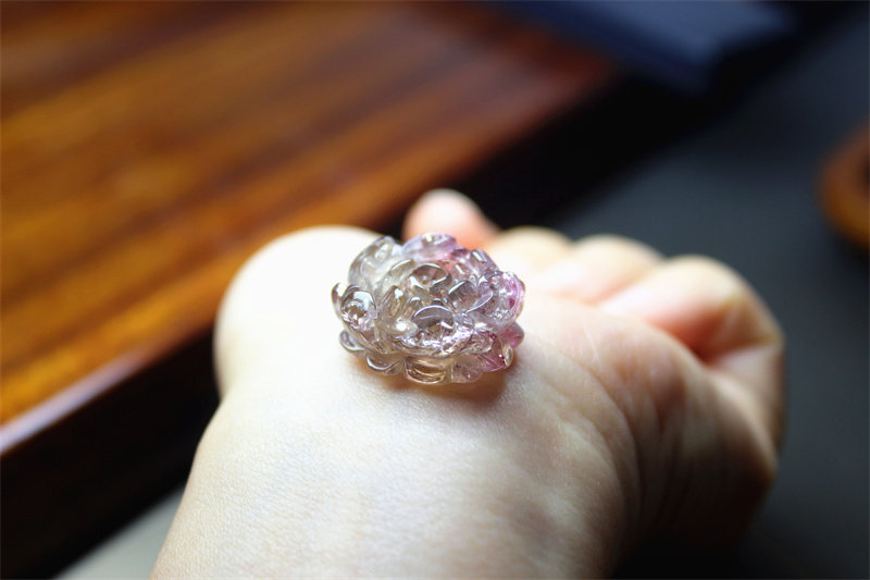 HH20牡丹花雕件碧玺爱丽丝珠宝店大颗天然宝石无孔花朵镶嵌双色