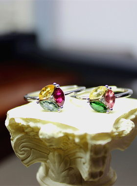 GG10碧玺奢华戒指天然宝石礼物证书左右设计精品可选蓝碧玺绿碧玺